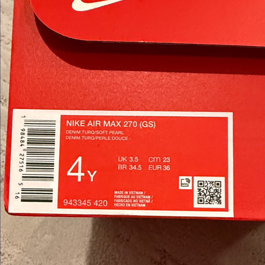 Brand NewNike Air Max 270 Gs In Denim Turquoise And Soft Pearl